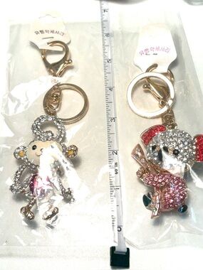 Rhinestone Monkey & koala Keychains Duo - Gold Tone, Pink, Red, Clear